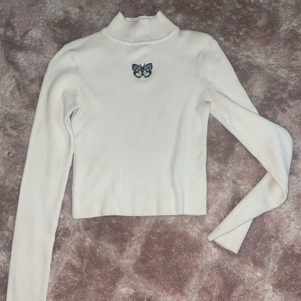 Butterfly ribbed top long sleeve